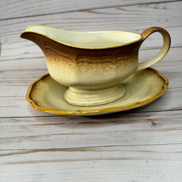 Vtg Mikasa Whole Wheat E-8000 Brown & Cream Gravy Boat & Underplate Replacement - Picture 3 of 8